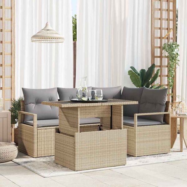 vidaXL Set Divano da Giardino 5 pcs Beige Poly Rattan