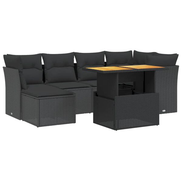 vidaXL Set Divani da Giardino con Cuscini 7pz Nero Polyrattan