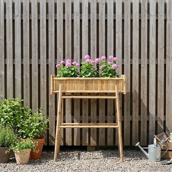 vidaXL Vaso da Giardino con Supporto Naturale 100 x 38 x 114 cm Bamb&ugrave;