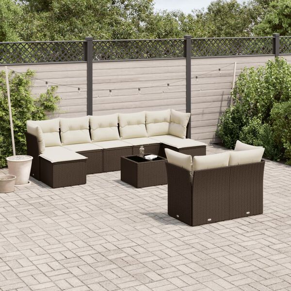 vidaXL Set Divani da Giardino 10pz con Cuscini in Polyrattan Marrone