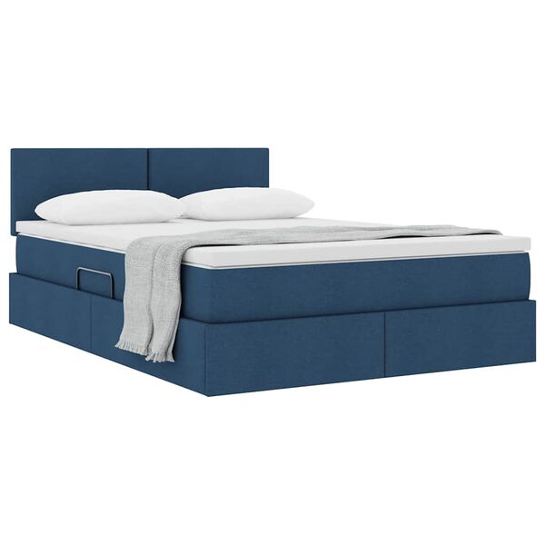 vidaXL Letto con contenitore e materasso con testiera Blu 140 x 190 cm