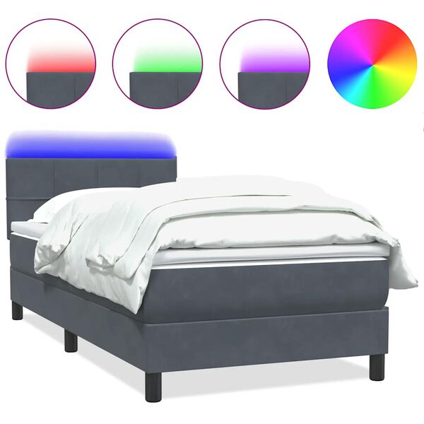 vidaXL Letto a Molle con Materasso e LED Grigio Scuro 90x220 cm Velluto