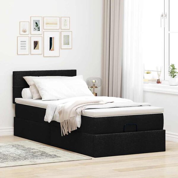 vidaXL Pouf Letto con Materasso Nero 100x200 cm in Tessuto