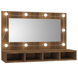 vidaXL Mobile a Specchio con LED Rovere Marrone 90x31,5x62 cm