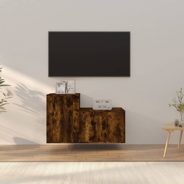 vidaXL Set Mobili Porta TV 2 pz Rovere Fumo in Legno Multistrato