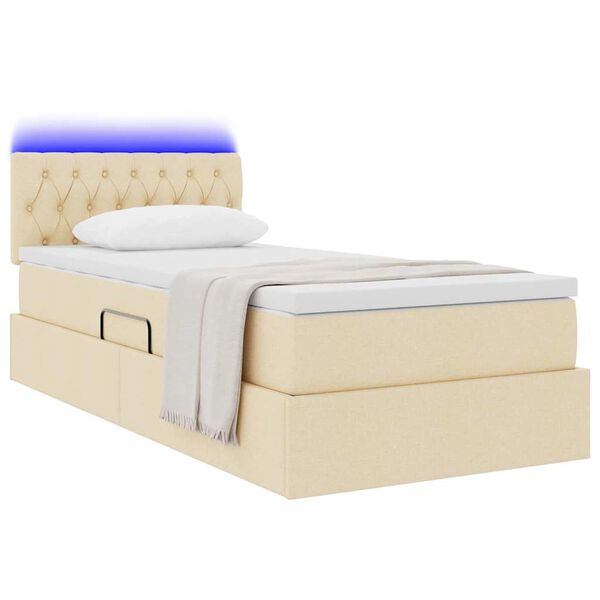 vidaXL Letto con contenitore e LED con led Crema 100 x 200 cm Tessuto