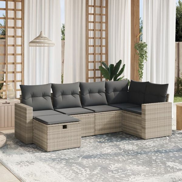 vidaXL Set Divano da Giardino 6pz con Cuscini Grigio Chiaro Polyrattan