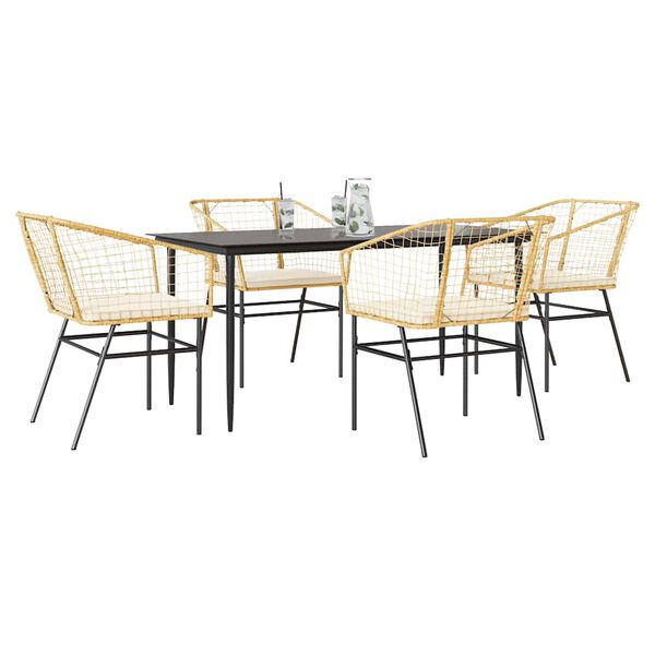 vidaXL Set da Pranzo da Giardino 5pz con Cuscini Polyrattan Vetro