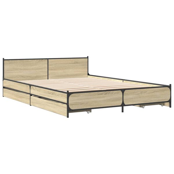 vidaXL Giroletto Cassetti Rovere Sonoma 120x200 cm Legno Multistrato