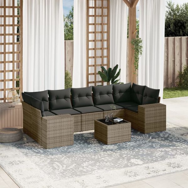 vidaXL Set Divano da Giardino 8 pz con Cuscini Grigio in Polyrattan