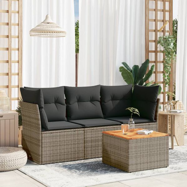vidaXL Set Divani da Giardino 4 pz con Cuscini in Polyrattan Grigio