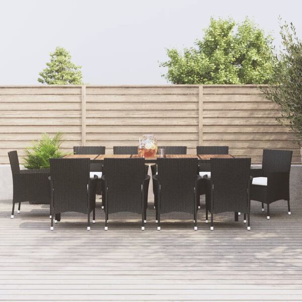 vidaXL Set da Pranzo da Giardino 11 pz con Cuscini in Polyrattan Nero