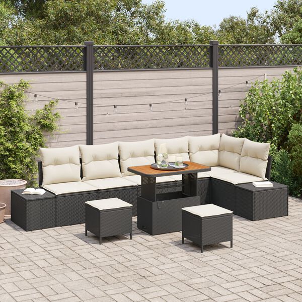vidaXL Set Divano da Giardino con cuscino 9 pcs Nero Poly Rattan