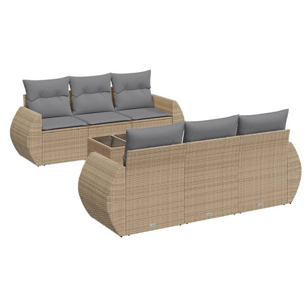 vidaXL Set Divani da Giardino 7 pz con Cuscini Beige in Polyrattan