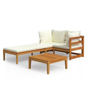 vidaXL Set Divani Giardino 3 pz Cuscini Bianco Crema in Legno d'Acacia