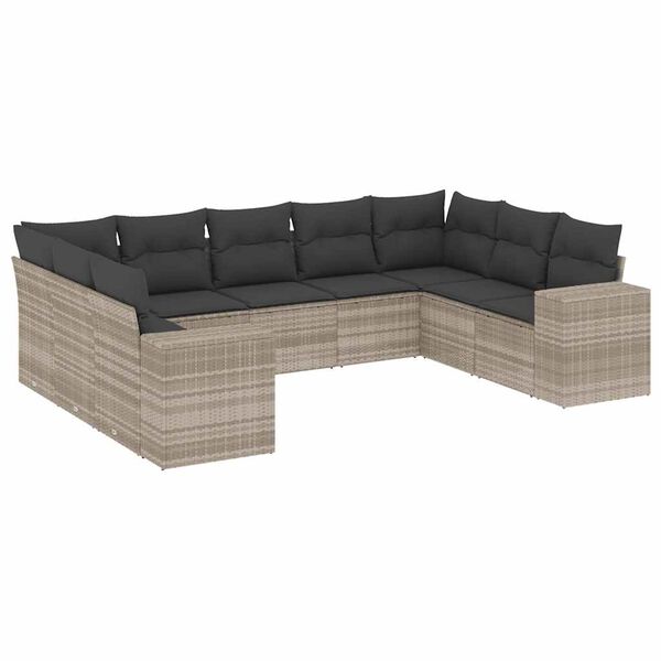 vidaXL Set Divano da Giardino 9pz con Cuscini Grigio Chiaro Polyrattan