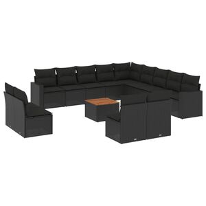 vidaXL Set Divani da Giardino 14pz con Cuscini in Polyrattan Nero