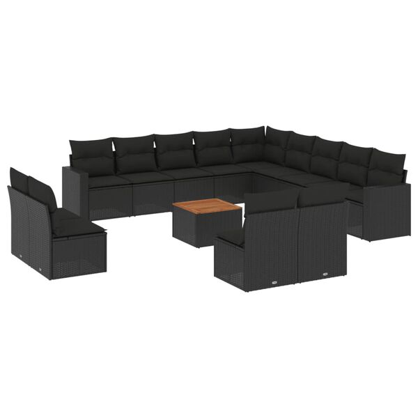 vidaXL Set Divani da Giardino 14pz con Cuscini in Polyrattan Nero