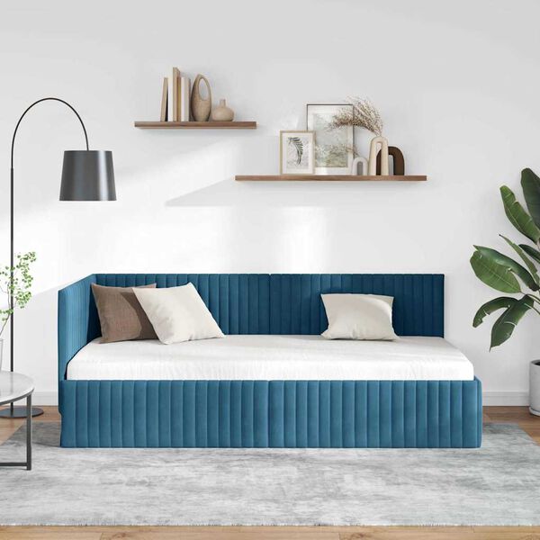 vidaXL Cornice del letto ad angolo Blu 90 cm x 200 cm Velluto