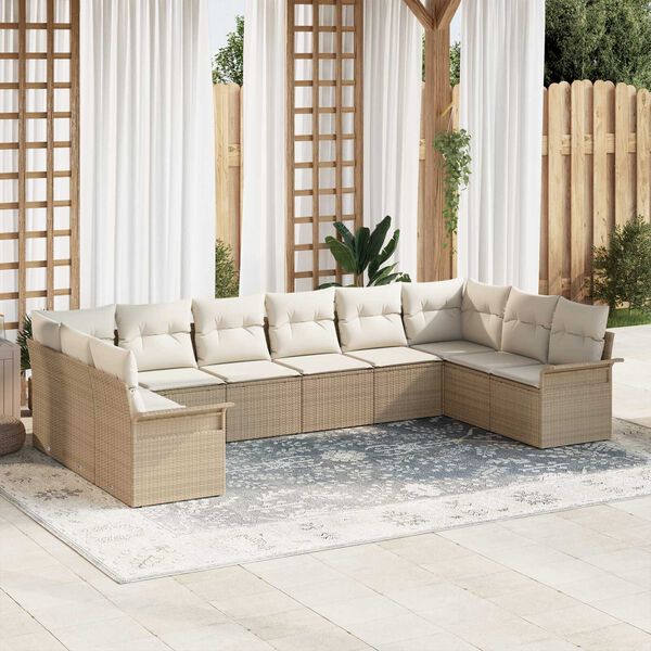 vidaXL Set Divano da Giardino con cuscino 10 pcs Beige polyrattan