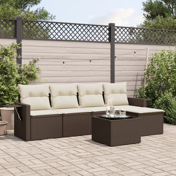 vidaXL Set Divano da Giardino 6 pz con Cuscini Marrone in Polyrattan