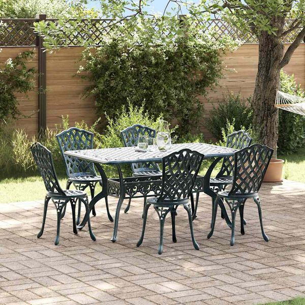 vidaXL Set da Pranzo per Giardino 7 pcs Verde Alluminio