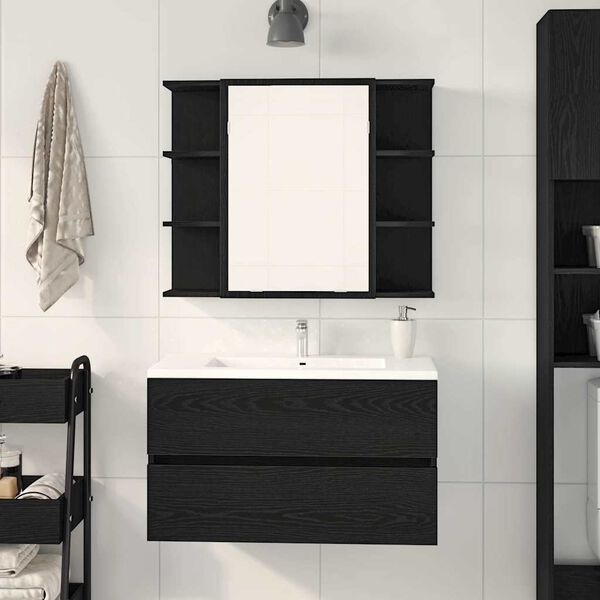 vidaXL Mobiletto per specchio Rovere Nero 80 x 20,5 x 64 cm