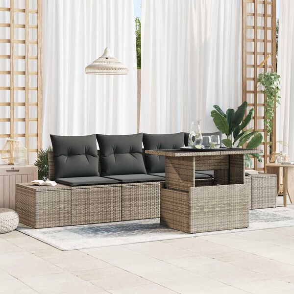 vidaXL Set di divani con cuscino 5 pcs Grigio polyrattan