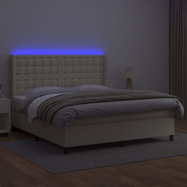 vidaXL Giroletto a Molle con Materasso e LED Crema 180x200 cm