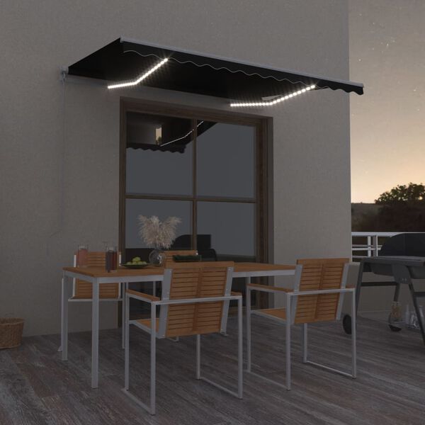 vidaXL Tenda da Sole Retrattile Manuale con LED 300x250 cm Antracite