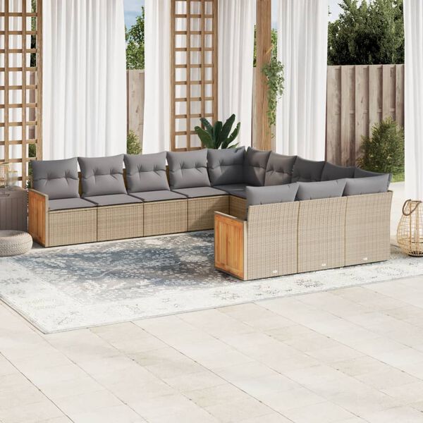 vidaXL Set Divani da Giardino 11 pz con Cuscini Beige in Polyrattan