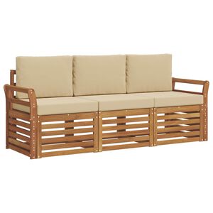 vidaXL Set divani 3 pz Naturale e Beige Legno di Acacia Massello