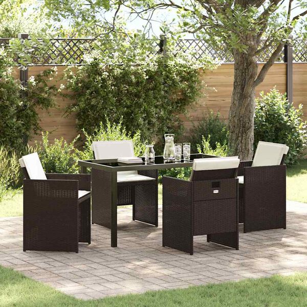 vidaXL Set da Pranzo per Giardino con cuscino 5 pcs Marrone polyrattan