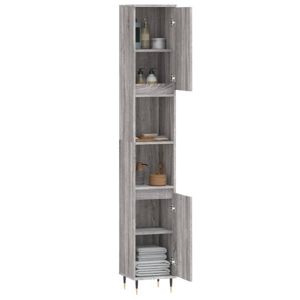 vidaXL Armadietto Bagno Grigio Sonoma 30x30x190cm in Legno Multistrato