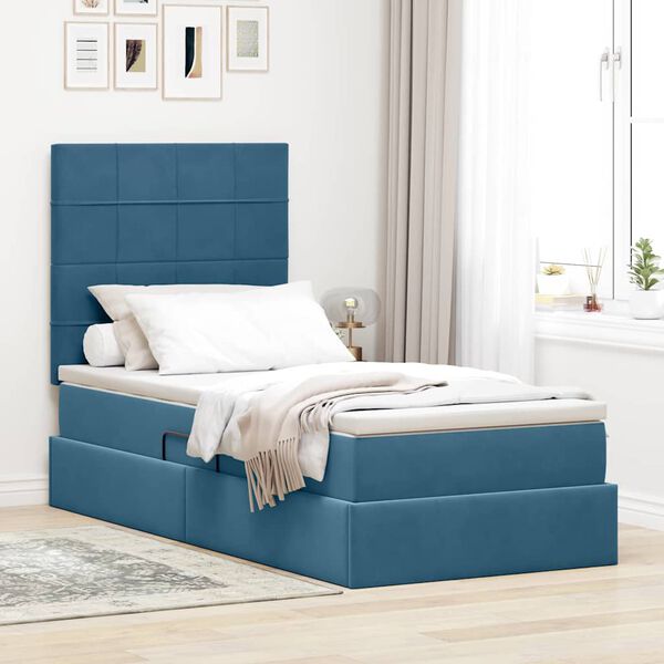 vidaXL Letto con contenitore e LED Blu Scuro 90 x 190 cm Velluto