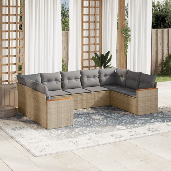 vidaXL Set Divano da Giardino 9 pz con Cuscini Beige in Polyrattan