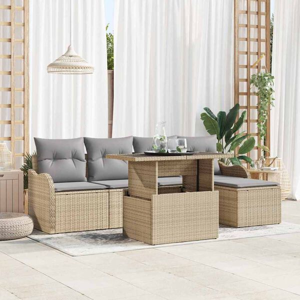 vidaXL Set Divano da Giardino con cuscino 6 pcs Beige Poly Rattan