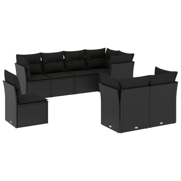 vidaXL Set Divani da Giardino con Cuscini 8 pz Nero in Polyrattan