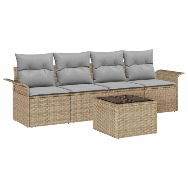 vidaXL Set di divani con cuscino 5 pcs Beige polyrattan
