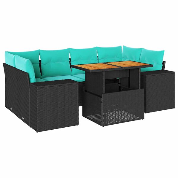 vidaXL Set Divani da Giardino con Cuscini 7pz Nero Polyrattan