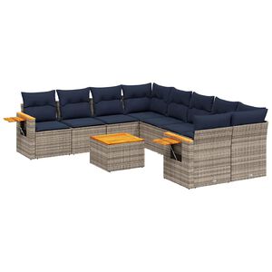vidaXL Set Divani da Giardino 9 pz con Cuscini Grigio in Polyrattan