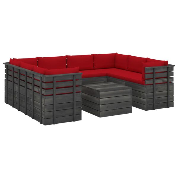vidaXL Set Divani da Giardino su Pallet 9 pz con Cuscini Massello Pino