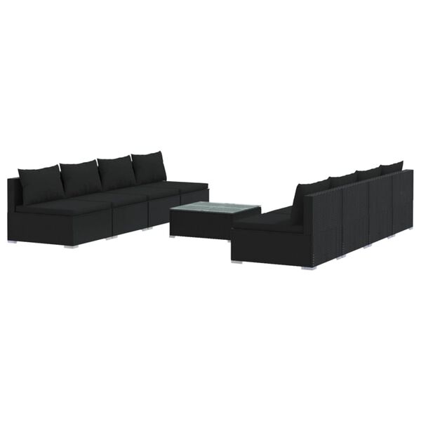 vidaXL Set Divani da Giardino 9 pz con Cuscini in Polyrattan Nero