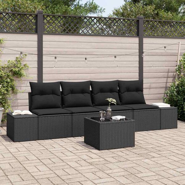 vidaXL Set di divani con cuscino con cuscino 5 pcs Nero polyrattan