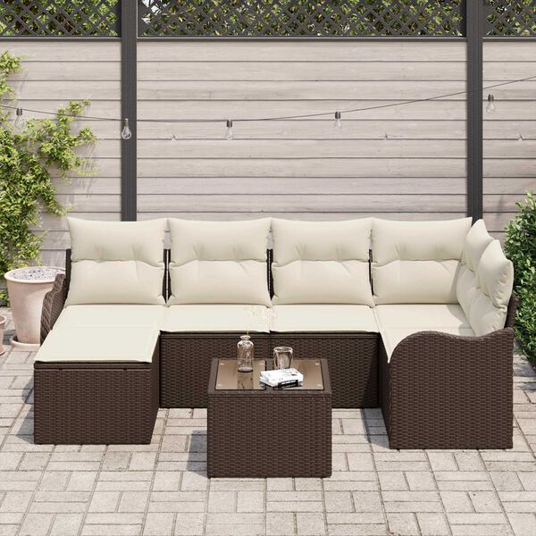 vidaXL Set Divano da Giardino 7 pcs Marrone e bianco Poly Rattan