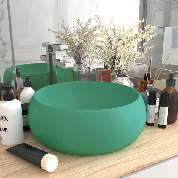vidaXL Lavandino Lusso Rotondo Verde Chiaro Opaco 40x15 cm in Ceramica