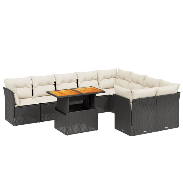 vidaXL Set Divani da Giardino 10pz con Cuscini in Polyrattan Nero
