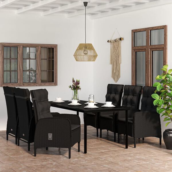 vidaXL Set da Pranzo da Giardino 7 pz con Cuscini Nero