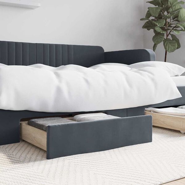 vidaXL Cassetti da Letto 2pz Grigio Scuro Legno Multistrato e Velluto