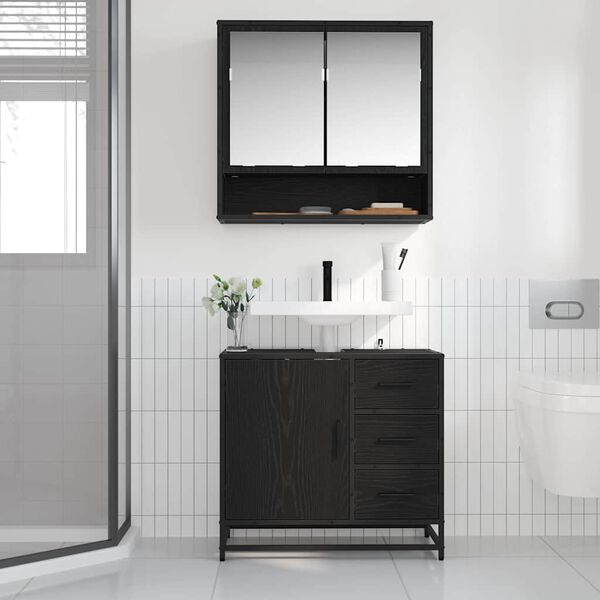 vidaXL Set di mobili per il bagno 2 pcs Rovere nero Legno multistrato